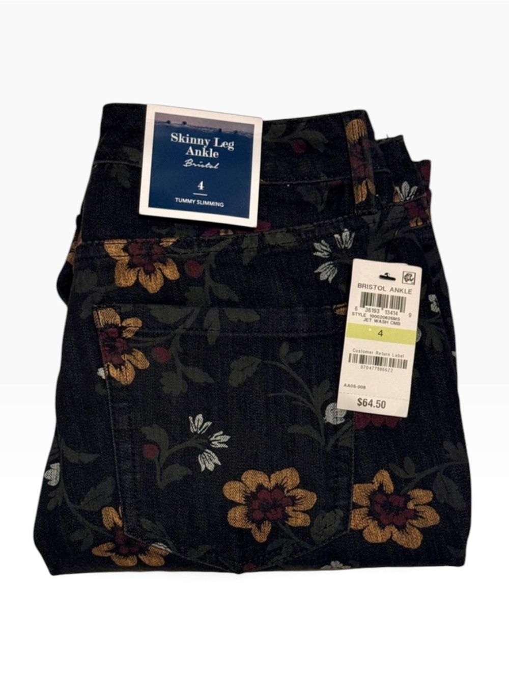 Charter Club Bristol Black Floral Skinny Ankle Jeans Size 4 NWT!